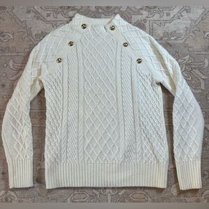 Talbots Cream Cable-Knit Sweater with Button Details